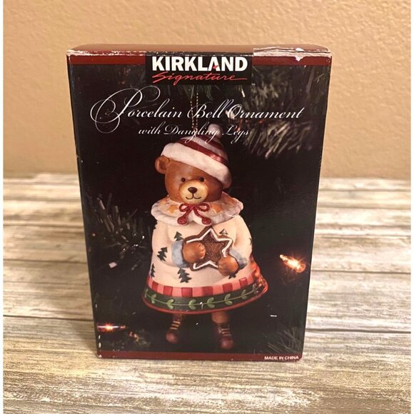 Kirkland Porcelain Bear Bell Ornament w/ Dangling Legs in Box Vintage 2000s - Picture 12 of 12